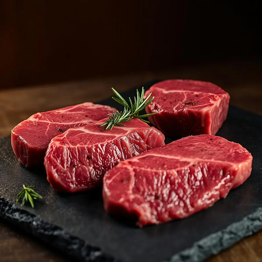 Pièces de bœuf maturées présentées sur ardoise